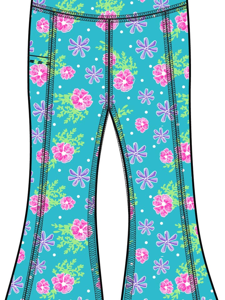 Girls Neon Happy Hibiscus Active Flared Ruffle Hem Pants
for wholesale by RuffleButts + RuggedButts