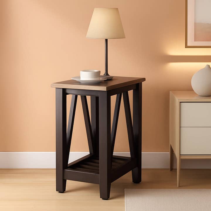 Espresso Narrow End Table With Shelf 23.6 Inch Rustic for wholesale by ShipItFurniture