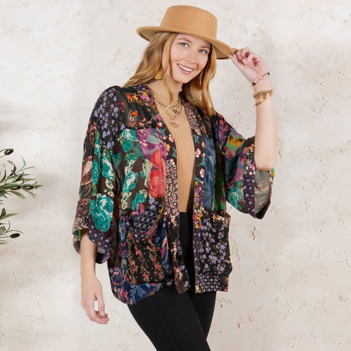 Young Threads - Wholesale Kimono - Women's - Kimono Top In Overdyed Mix N Match Patches - in 7 Color ways20