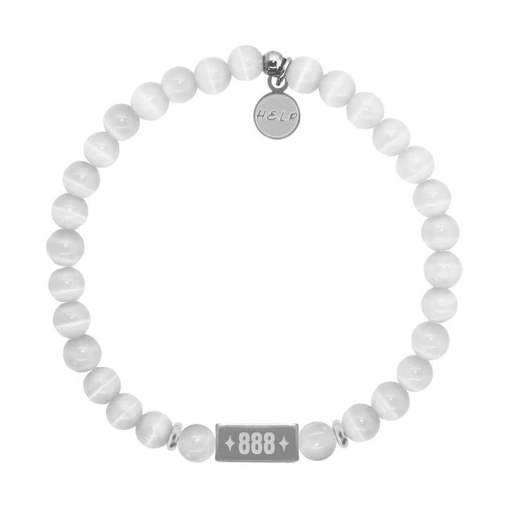 Bracelet à breloques Angel Number 888 White Cats Eye Balance pour la vente par H.E.L.P