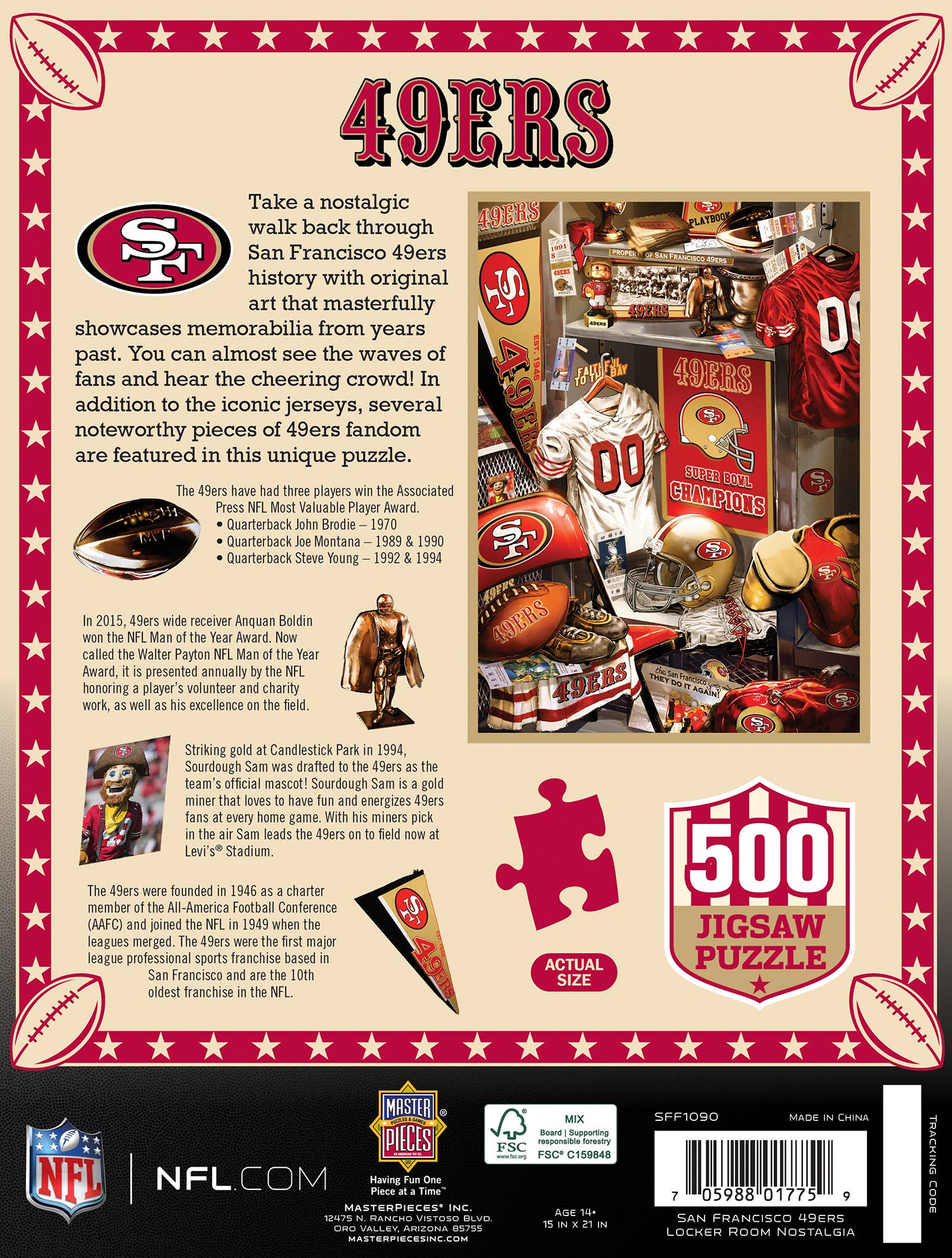 Masterpieces Puzzles - Vente Puzzle – adulte - San Francisco 49ers - Casse-tête de 500 pièces pour vestiaires2