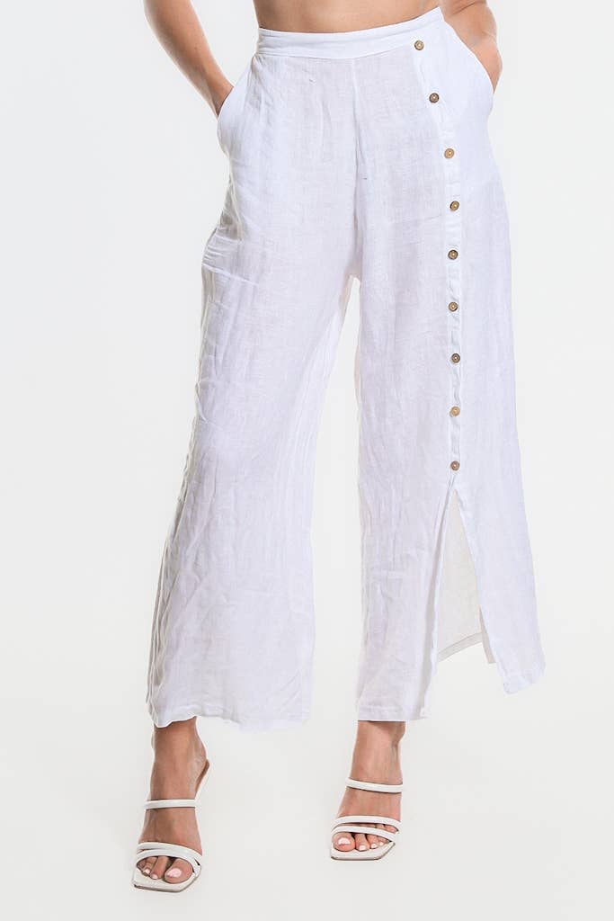 TINA Stephens Italy/Tees By Tina - Vente Pantalon – femme - Pantalon en lin à boutons Gracelynn (PL135)11