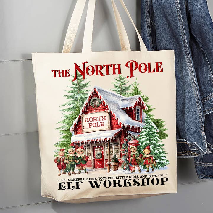 Avery Lane Gifts - Wholesale Tote Bag - Women's - Christmas Vintage North Pole Elfs Canvas Tote Bag