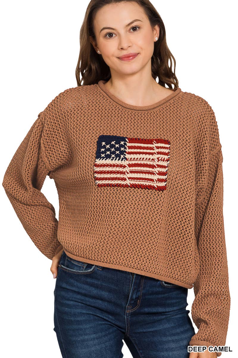 42POPS - Wholesale Knit Sweater - Women's - 1029 4th of July American Flag Crew Neck Sweater SI-2804512