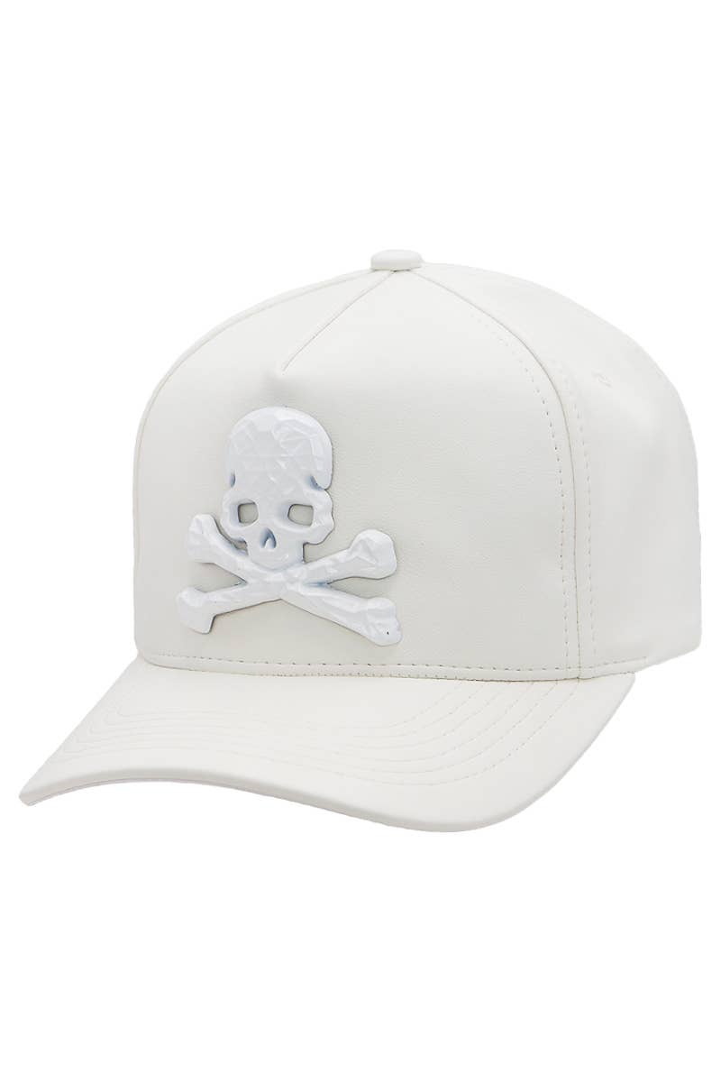 Cap Zone - Wholesale Baseball Cap - Unisex - Skull Crossbones Buttery Faux Leather Baseball Cap3