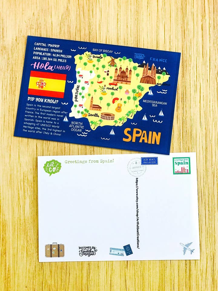 Postal de mapa Saludos desde ESPAÑA para venta al por mayor de Artful Geet Creations