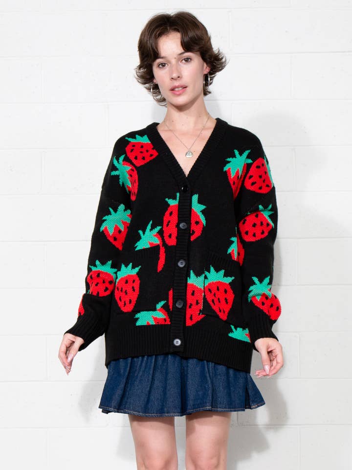 Jordbærmarmelade Oversized Cardigan for engroshandel hos DUSTY ROSE