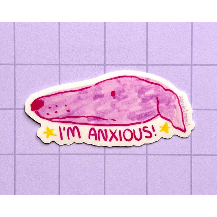 Anxious Greyhound Vinyl Sticker for wholesale by 2Birds1Pencil Illustrations