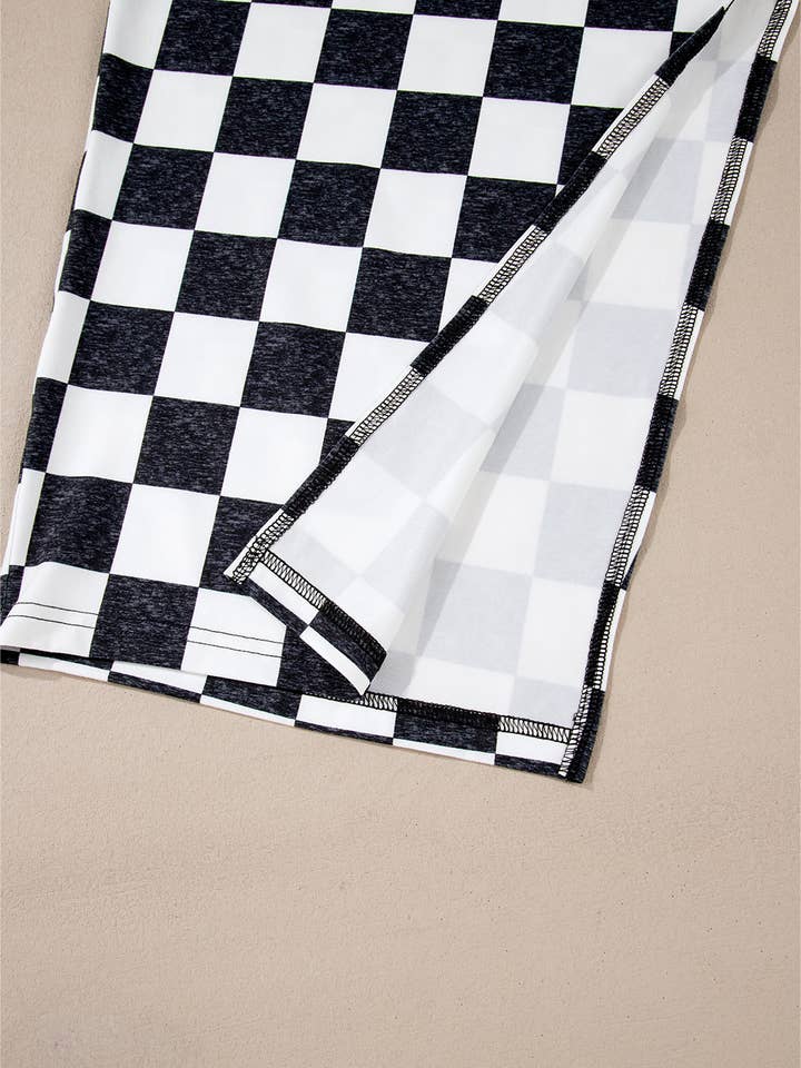 FULL TIME PURCHASE - Wholesale Skirt - Women's - Checkered Print Side Slit High Waist Midi Skirt10