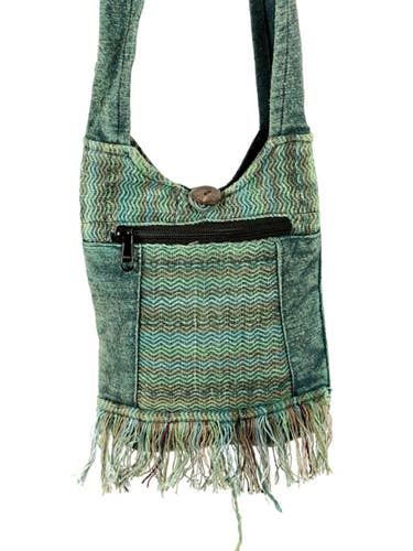 Teal Stonewashed Fringed Passport Sling for wholesale by Earth Divas