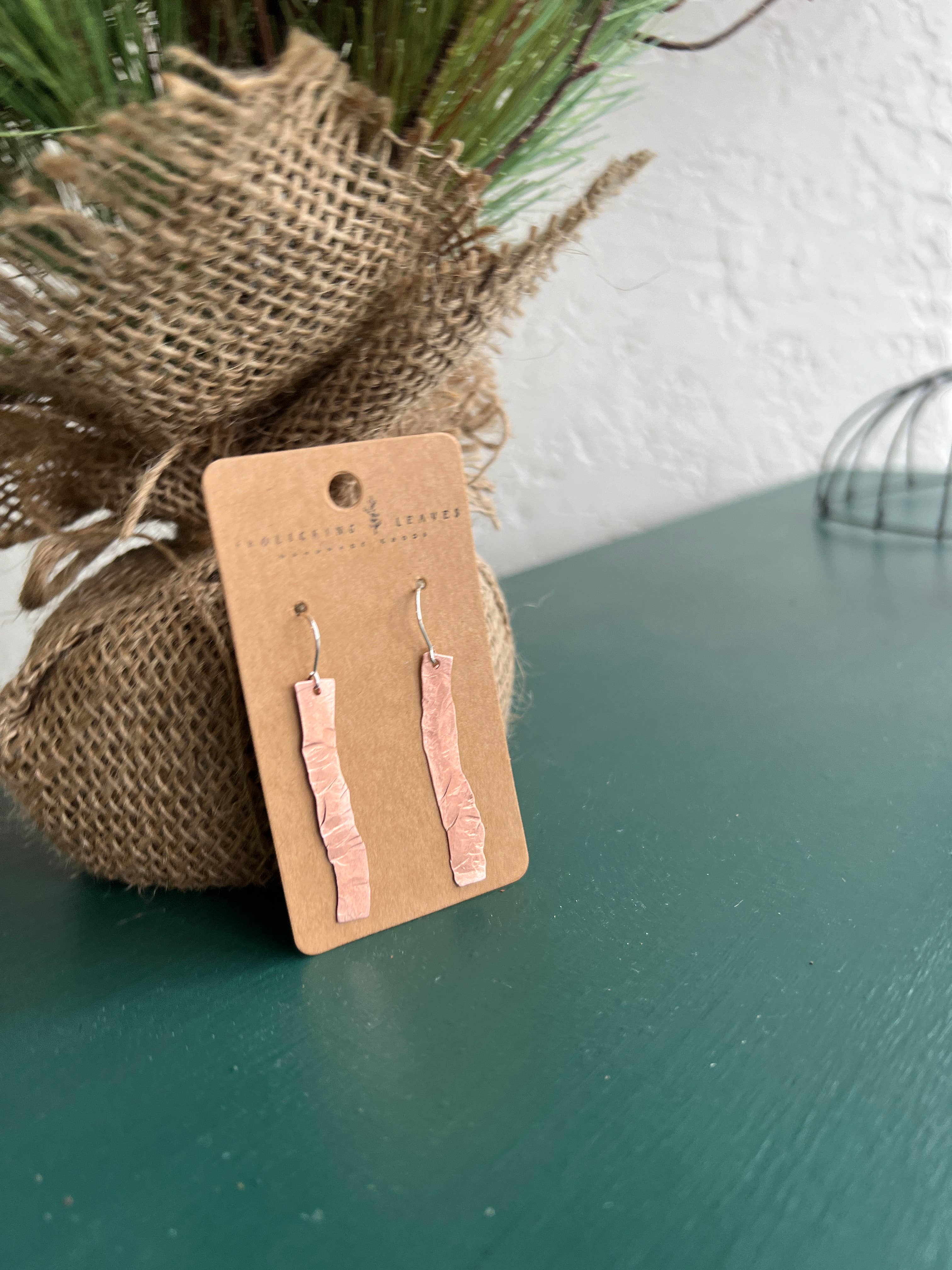 Frolicking Leaves - Wholesale Dangle Earrings - Crooked Hammered Copper Earrings4