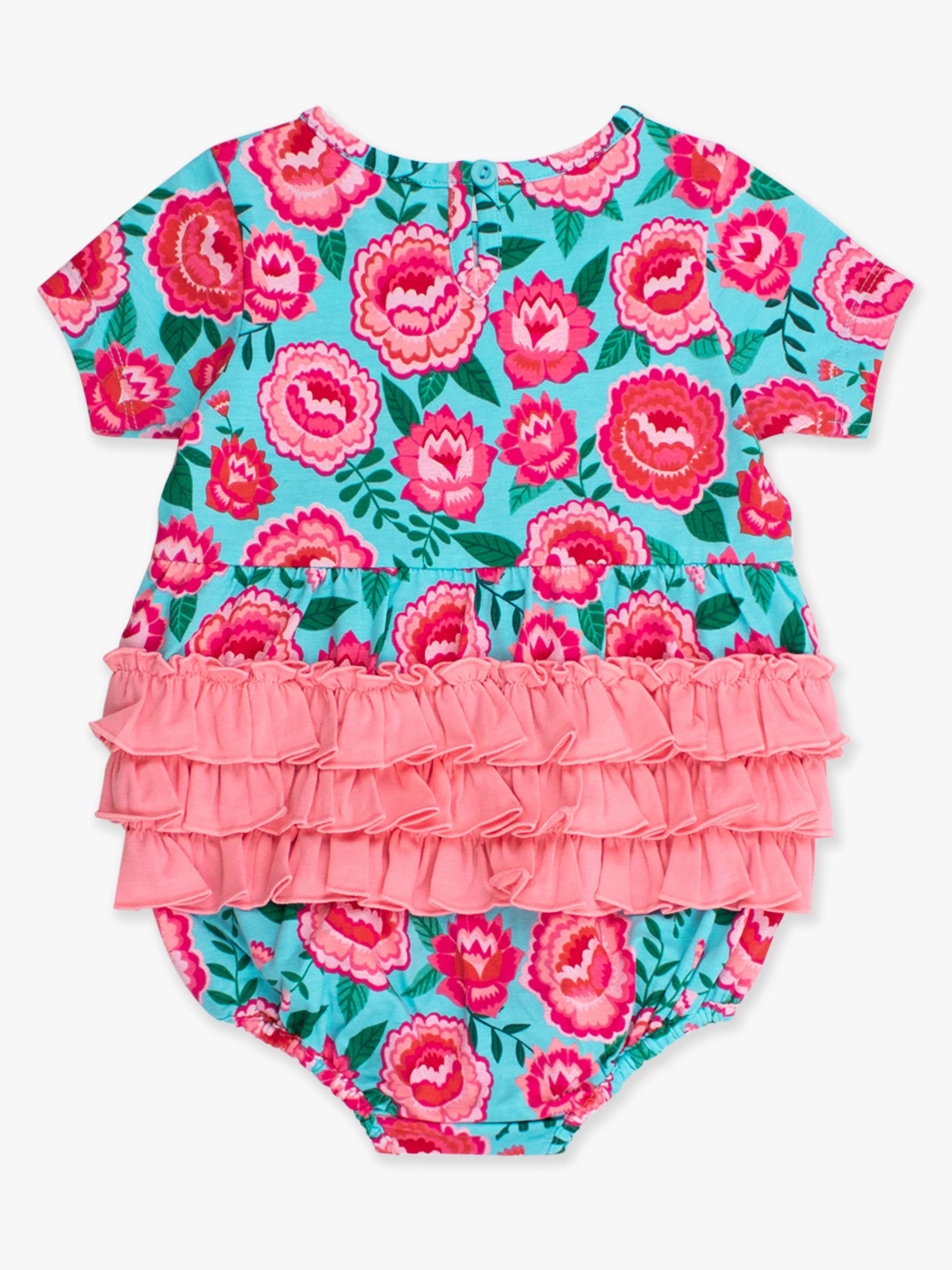 Blue Baby Girls Bright Blossoms Knit Short Sleeve Bow Bubble Romper for wholesale on Faire4