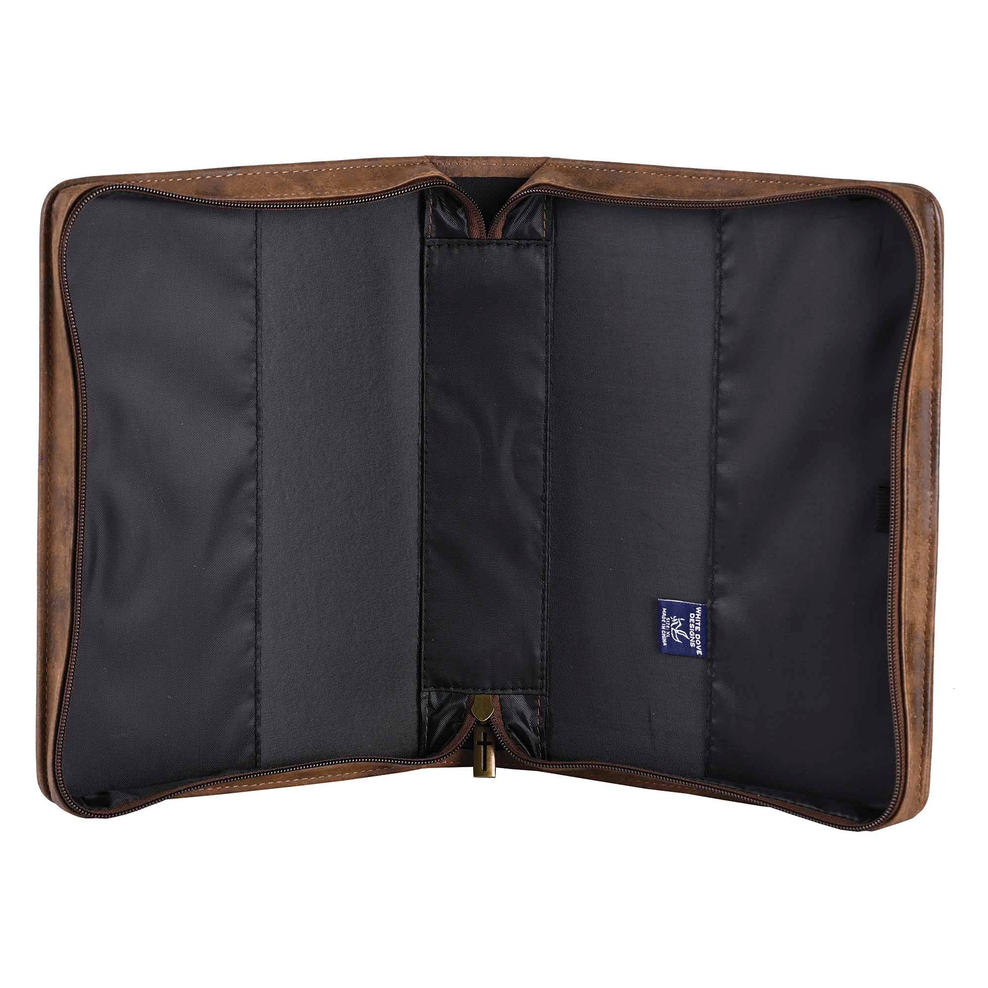 Dicksons - Wholesale Bijbelhoes - Witte Duif Bijbelhoes Kruis Suède-Look Bruin XLarge3