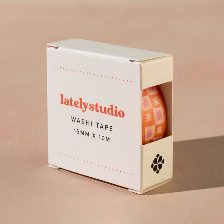 Lately Studio - Wholesale Washi Tape - Star Checkerboard Washi Tape | Orange Checker Paper Tape1