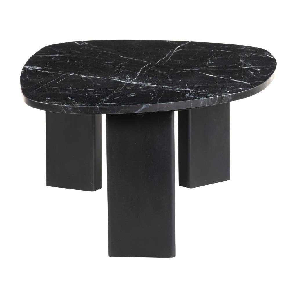 HomeRoots - Wholesale Coffee Table - 54" Black Genuine Marble and Wood Free Form Coffee Table3