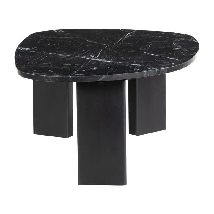 HomeRoots - Wholesale Coffee Table - 54" Black Genuine Marble and Wood Free Form Coffee Table3