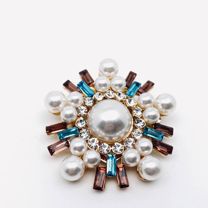 Snowflakes Colorful Rhinestone Pearl Snowflake Brooch for wholesale on Faire1