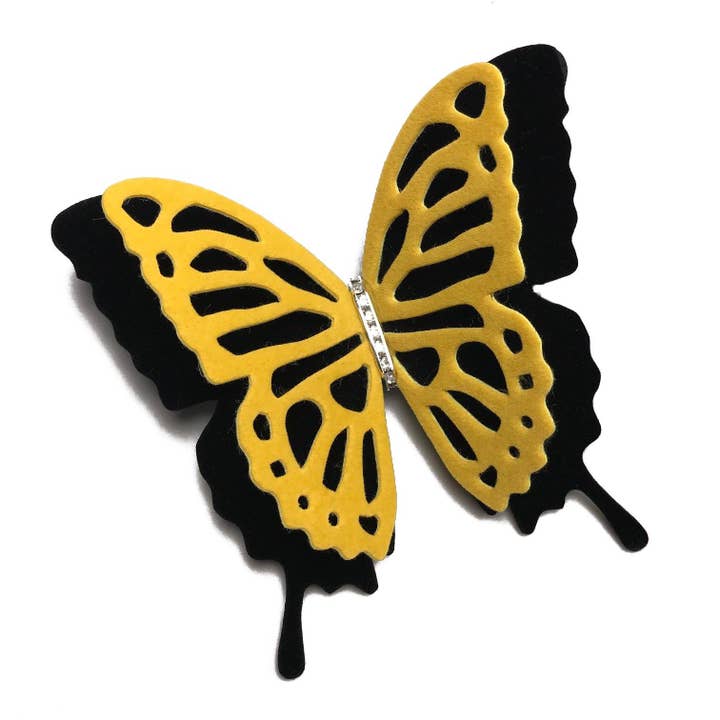 Yellow and Black Velvet Butterfly Big Pin | Choker for wholesale by Fashion Butterflies
