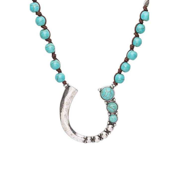 Stone Beads Western Horse Shoe Pendant Necklace Set for wholesale by Rope & Spurs