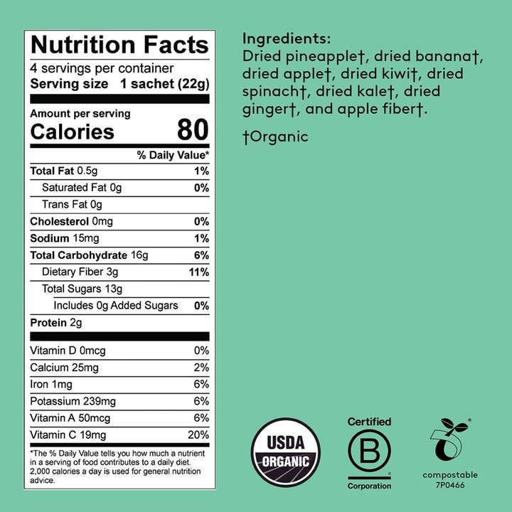 kencko - Wholesale Powdered Health Drink - Greens Organic Fruit & Veggie Smoothie Mix (4 smoothies)