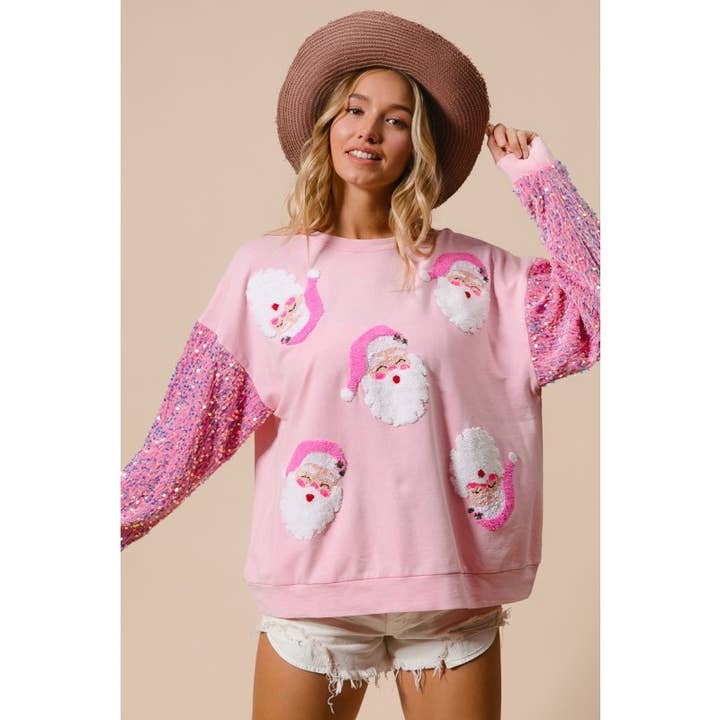 IVE - Wholesale Sweatshirt - Women's - Velvet Sequin Beard Santa Christmas Pullover0