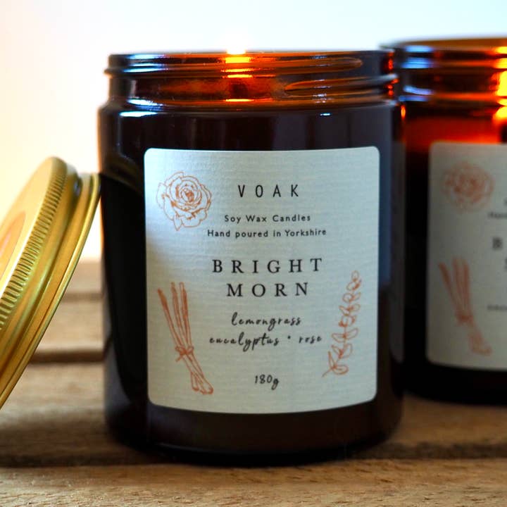Bright Morn Medium Amber Soy Wax Candle for wholesale by VOAK