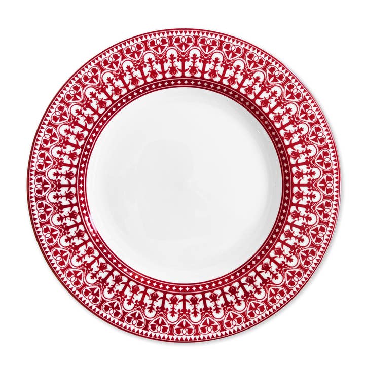 Casablanca Crimson Rimmed Dinner Plate for wholesale by Caskata