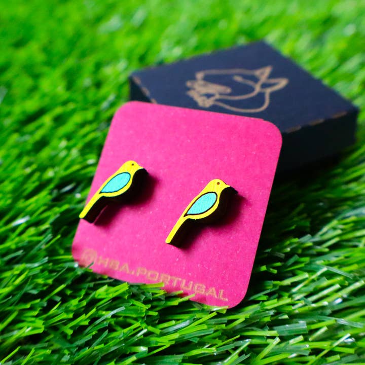 Wooden Colorful Bird Earrings, Handmade Wood Jewel for wholesale by Herbs&Belles