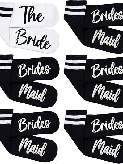 Lot de 6 paires de chaussettes à double rayure : La mariée et 5 demoiselles d'honneur pour la vente par Funky Junque