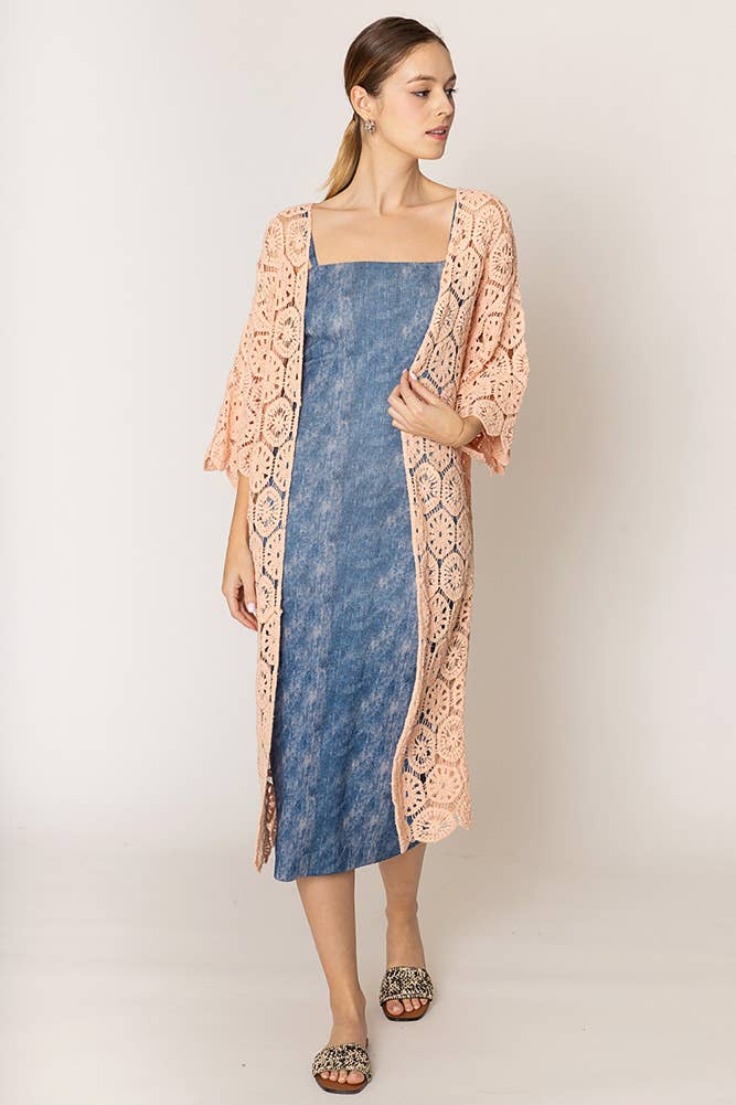 Hana - Wholesale Cardigan - Women's - Geometric Pattern Crochet Long Solid Cardigan11