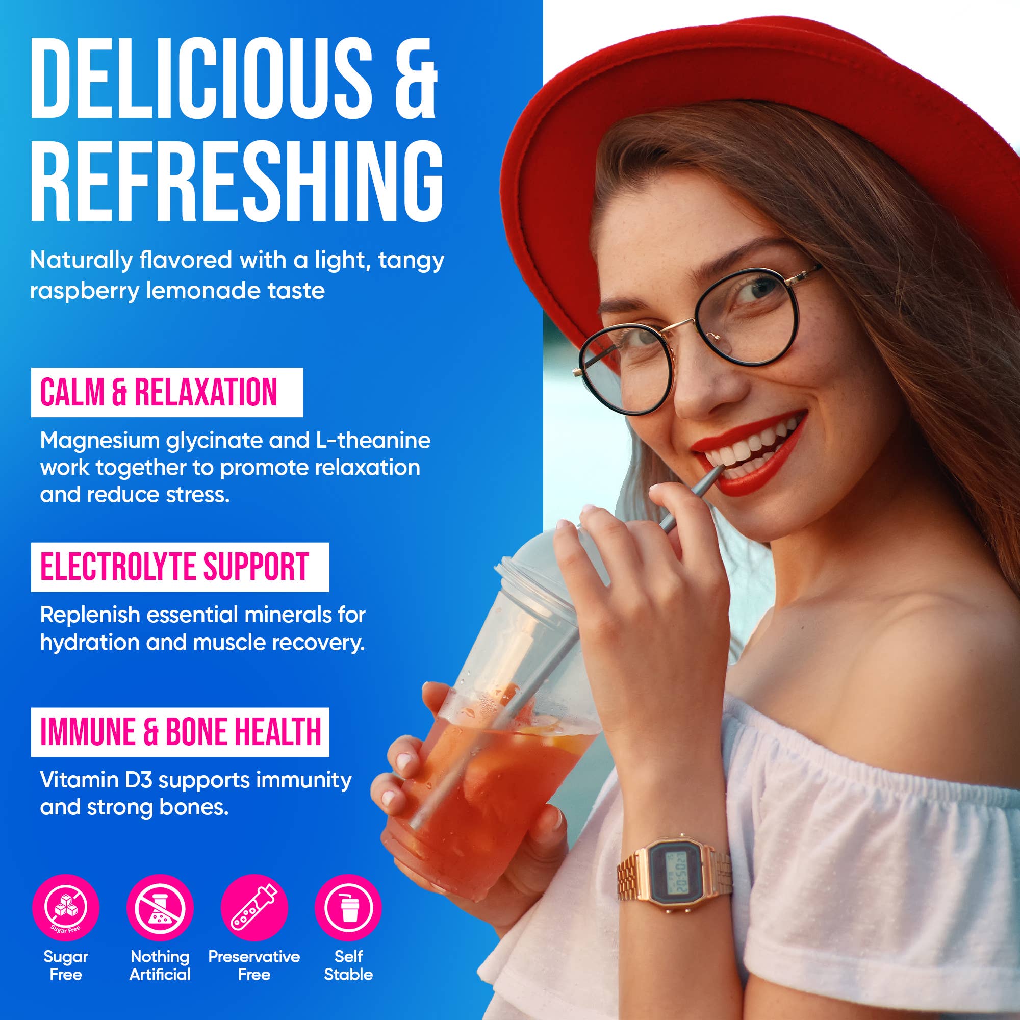 Happy Geo Inc - Wholesale Powdered Health Drink - Adoptogenic Magnesium Drink Mix, Raspberry Lemonade Flavor, 2