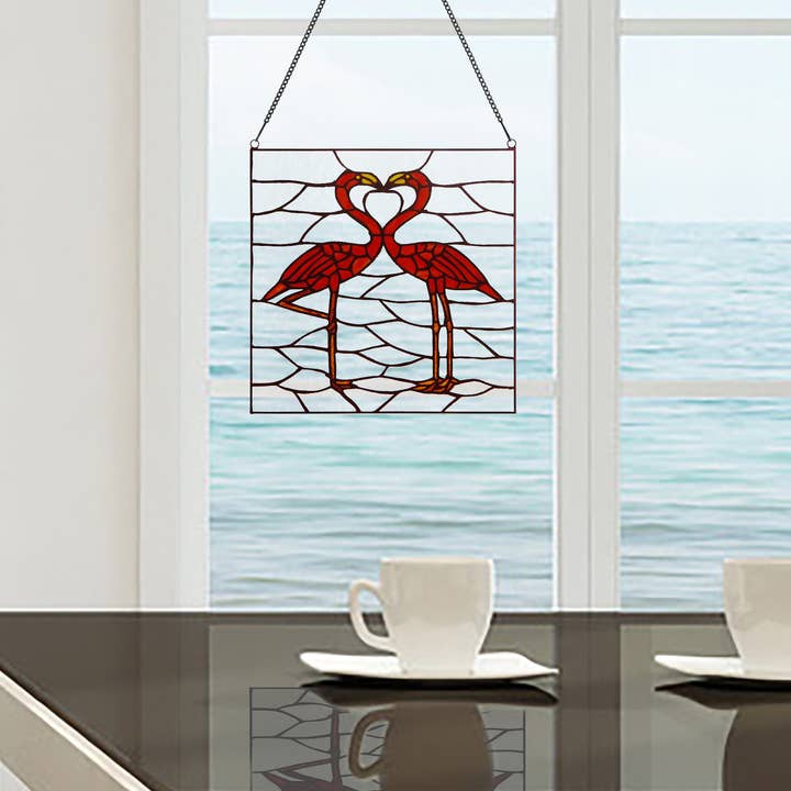 River of Goods - Wholesale Suncatcher - 12.5"H Pink Flamingos Stained Glass Window Panel5