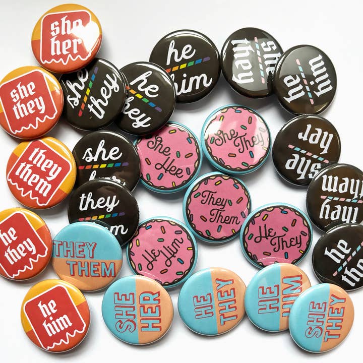 TheThirdArrow - Wholesale Lapel Pin/Button - 1.25” Blue & Orange Pronoun Buttons4