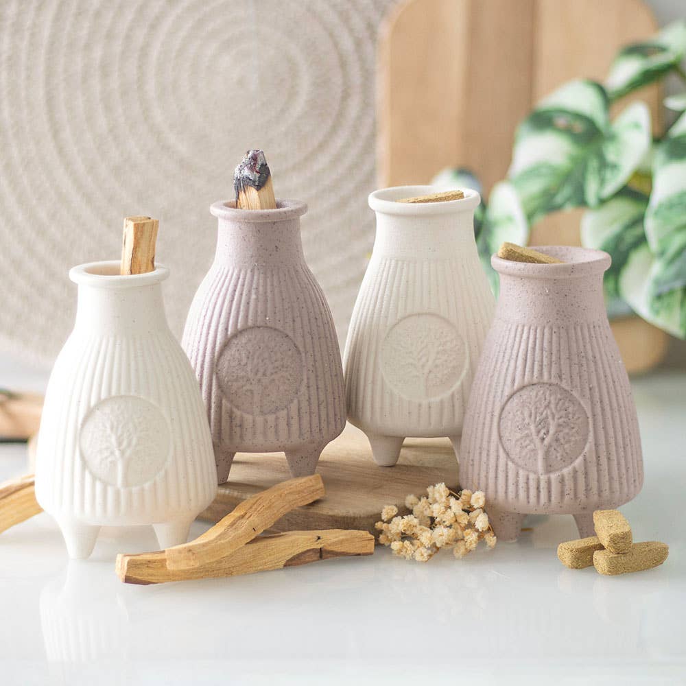 Something Different Wholesale – wholesale Rökelsehållare – Krämvit rillad keramikbrännare för Palo Santo sacred wood-stick6