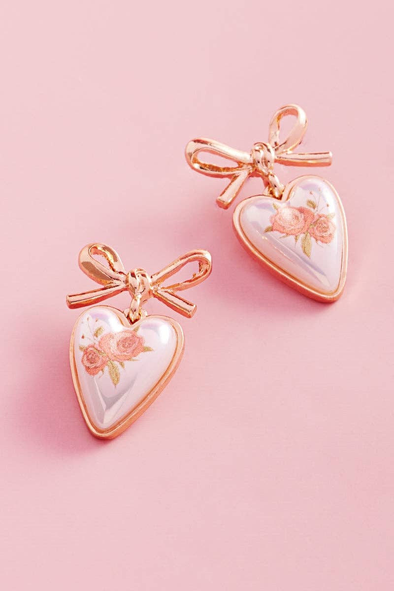 Designature New York - Wholesale Dangle Earrings - Valentines Heart Pearl Flower Print Post Earrings2