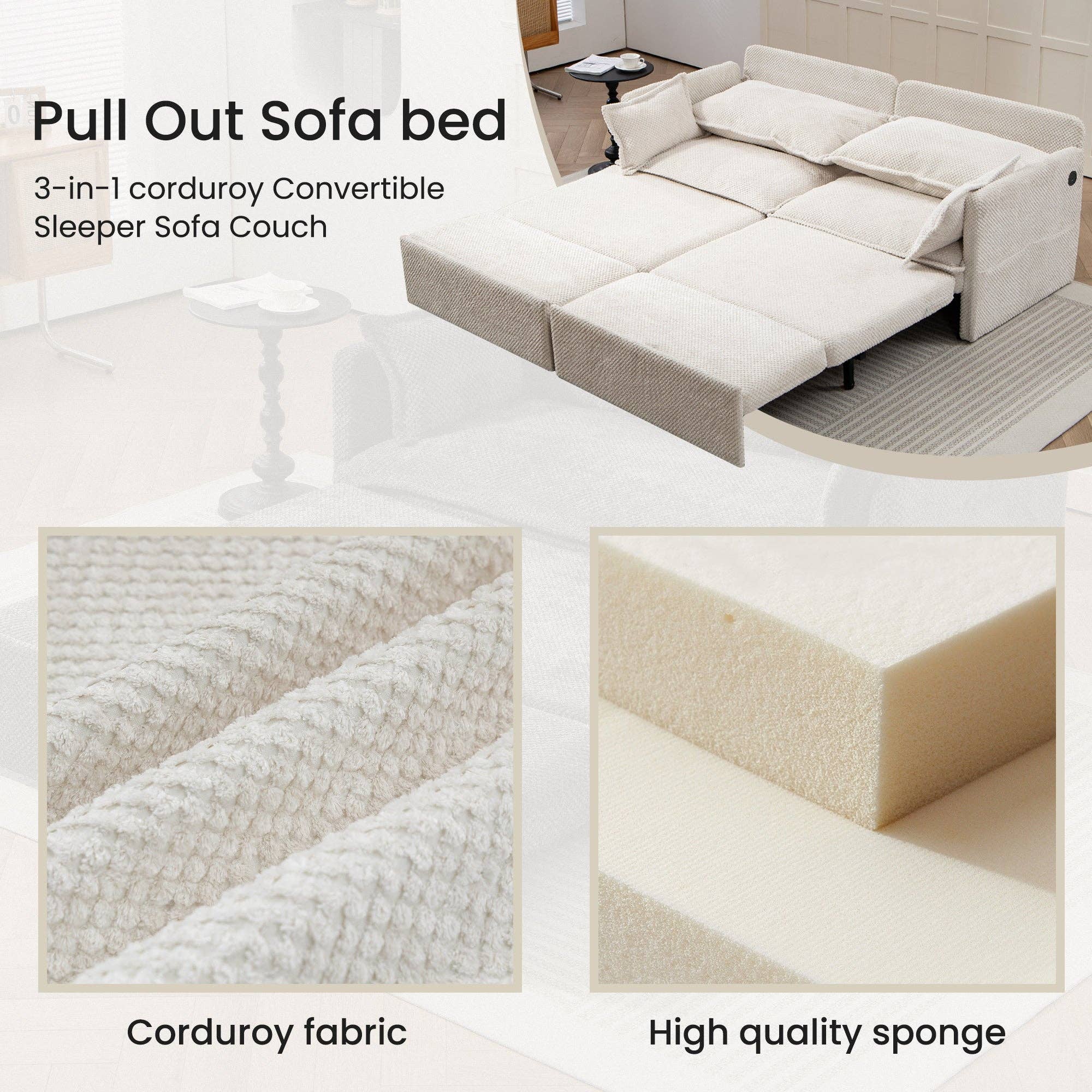 BlakOutlet – Engroshandel Sofa – 73,6 tommer sovesofa med udtræk, 3-i-1 vendbar sofa i fløjl med sideopbevaring og USB/C-type opladningsporte4