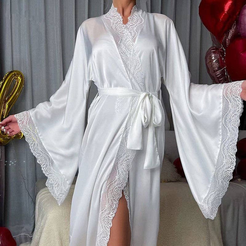 Sheer Trend - Wholesale Robe - Women's - Satin Lace Trim Long Sleeve Robe10