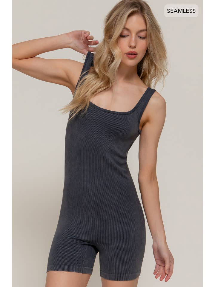 Active Basic | Active USA - Wholesale Romper - Women's - Sleeveless Double Scoop Neck Stone Wash Seamless Romper12