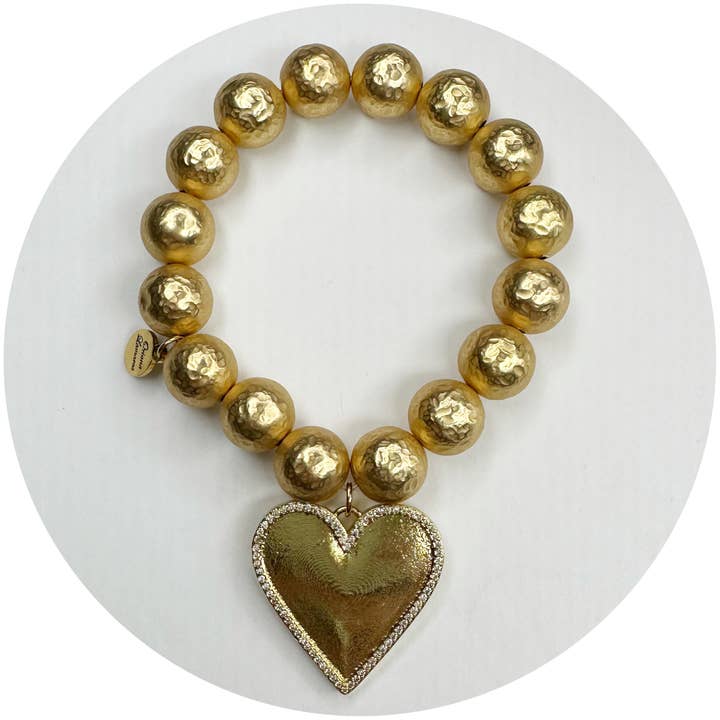 Hammered 22k Gold Plated Brass with Large Pavé Gold Heart Pendant for wholesale by Oriana Lamarca Designs