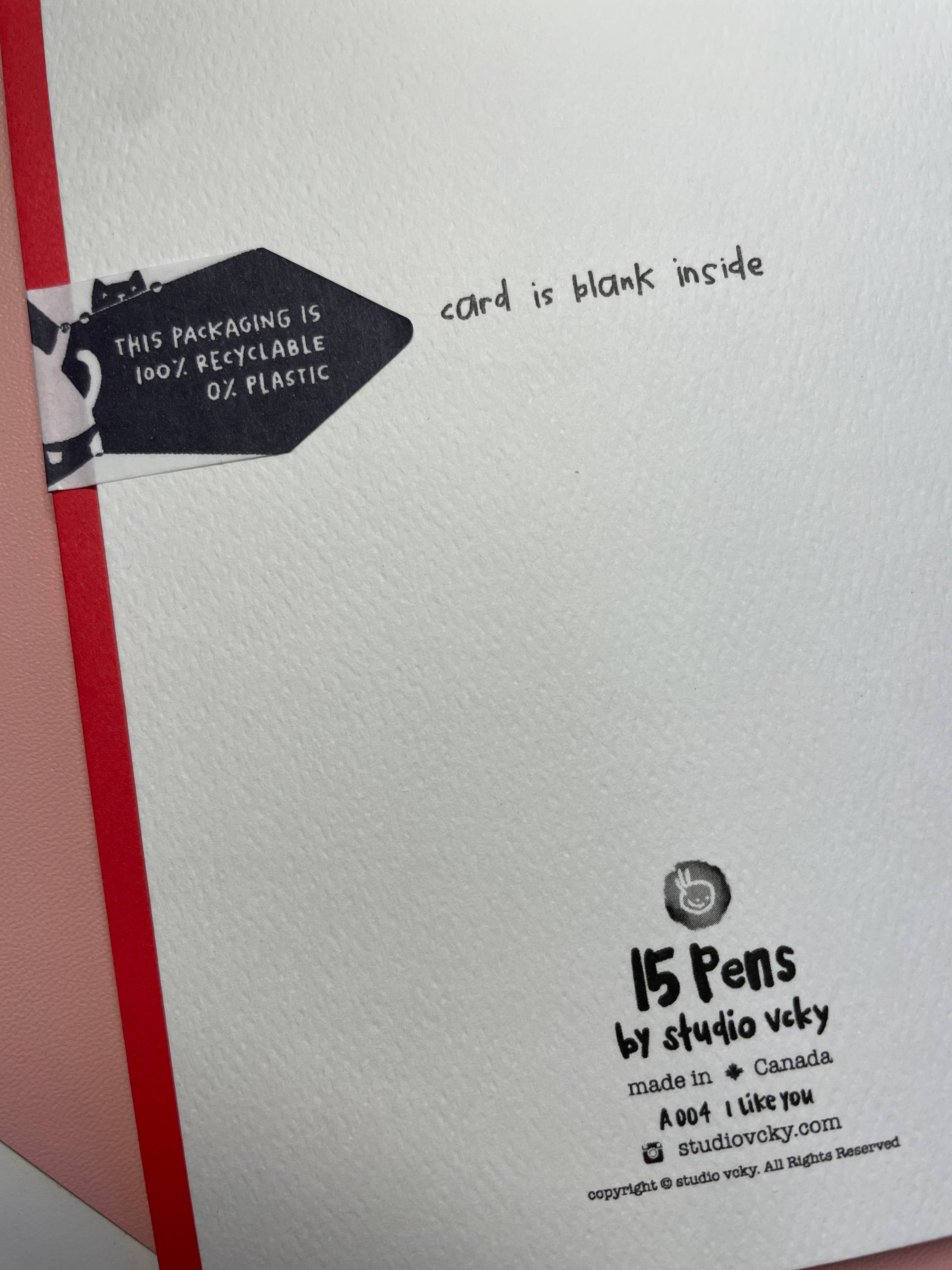 studio vcky - Wholesale Love Card - Greeting Card - Pen15 - I Like You2