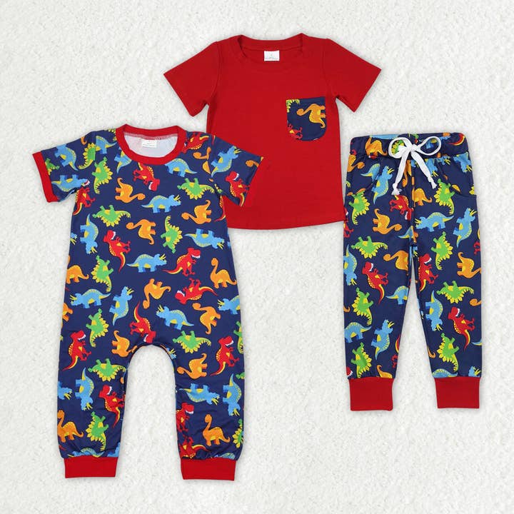 Aier Wholesale - Wholesale Top & Pant Set - Kids - Baby Boys Sibling Rompers Red Dinosaur Pants Clothes Sets