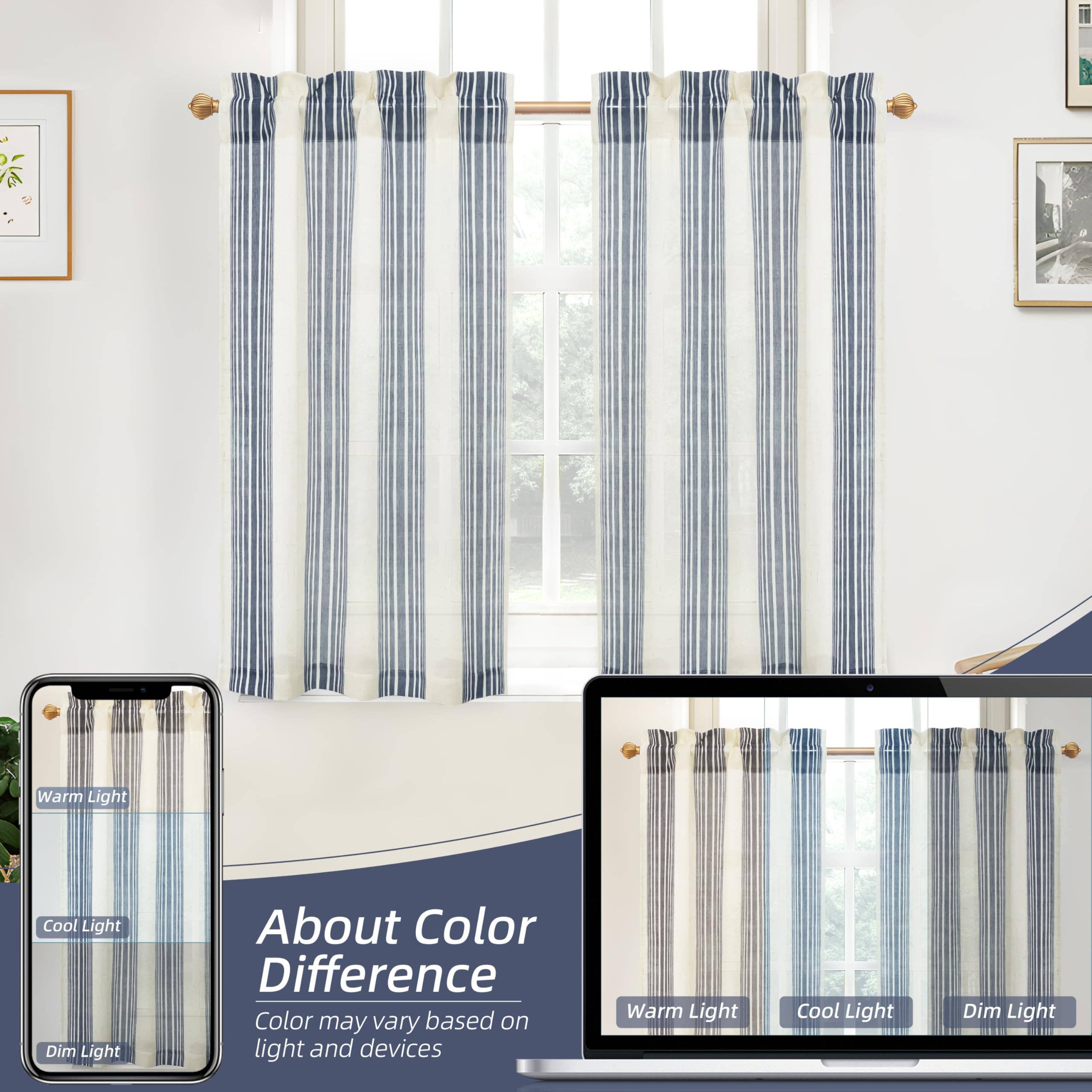 DriftAway - Wholesale Curtain - 2 Panels Linen Kitchen Tier Curtains Striped Cafe Curtains18