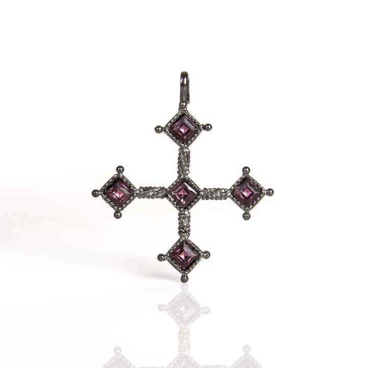 Brigid Cross Medallion Spirit Amethyst - Gunmetal for wholesale by VSA Designs Inc.