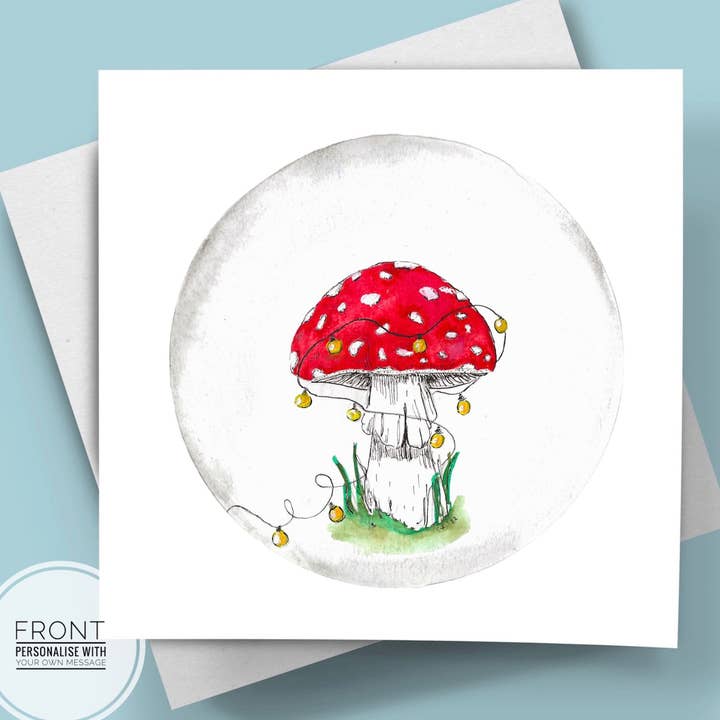 Tarjeta de felicitación navideña festiva con setas para venta al por mayor de RainbowRaindrops