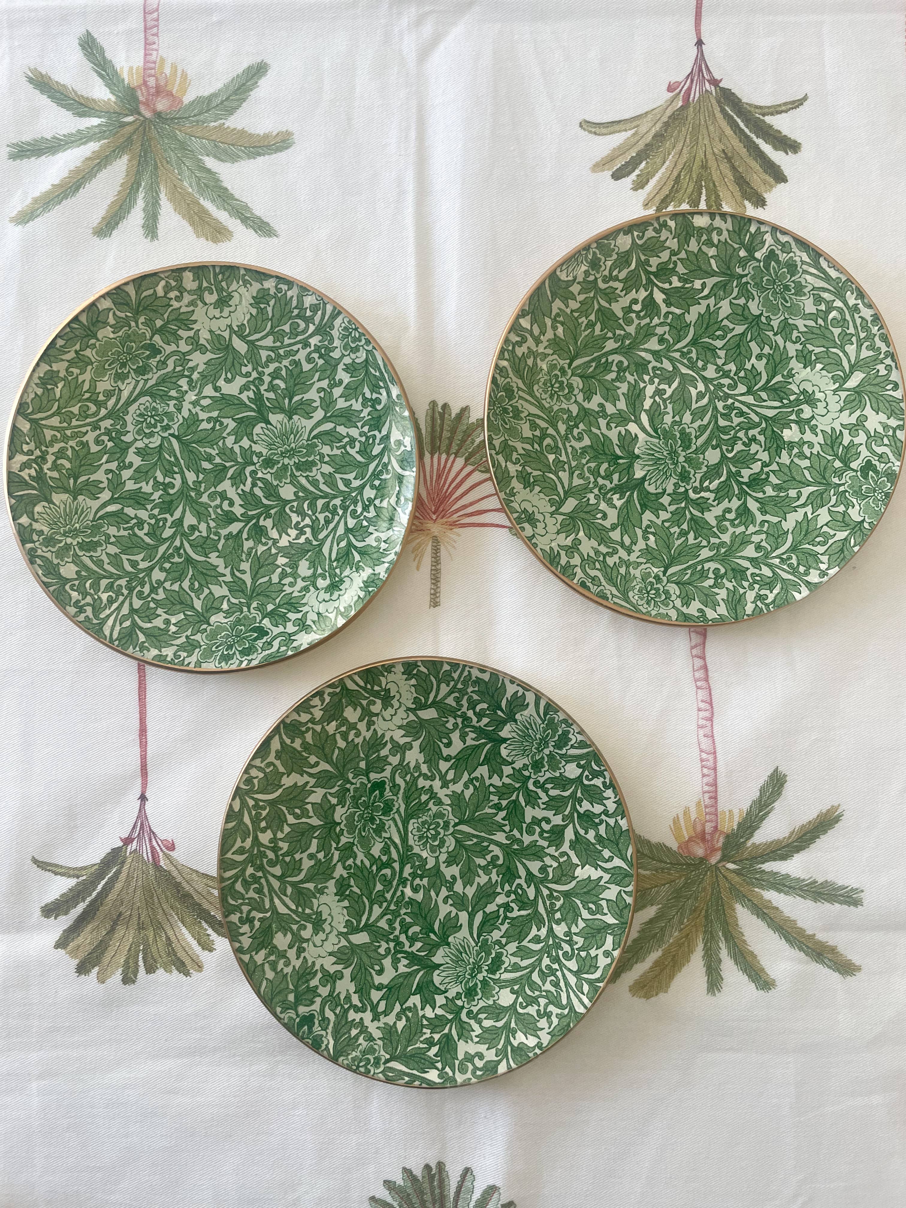 Biccara - Wholesale Decorative Tray - Green Flowers Round Glass Plates – Decoupage Collection4