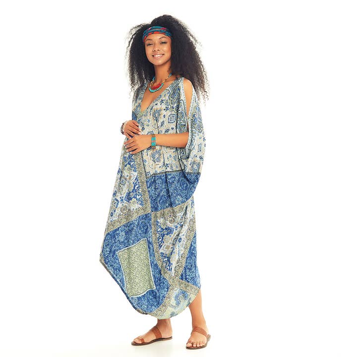 Los Banditos – wholesale Klänning - Mamma – Loose Fit Blue Print Boho moderskap klänning