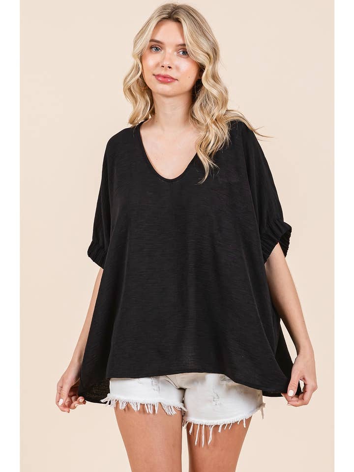 mittoshop - Wholesale Blouse - Women's - DOLMAN ELASTIC SLEEVE OVERSIZED TOP