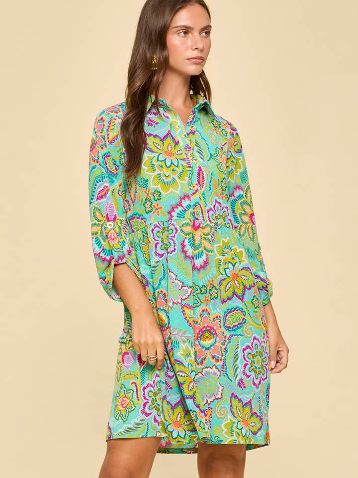 Floral Print Collared Shirt Dress w/ Pockets for wholesale by Dear Scarlett