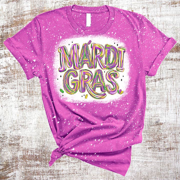Mardi Gras Penseelstreek Vette Dinsdag Gebleekt T-shirt voor wholesale door Sweet Tees