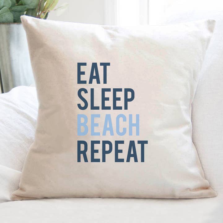 Eat Sleep Beach Repeat - Square Canvas Pillow for wholesale by Cottage Shore